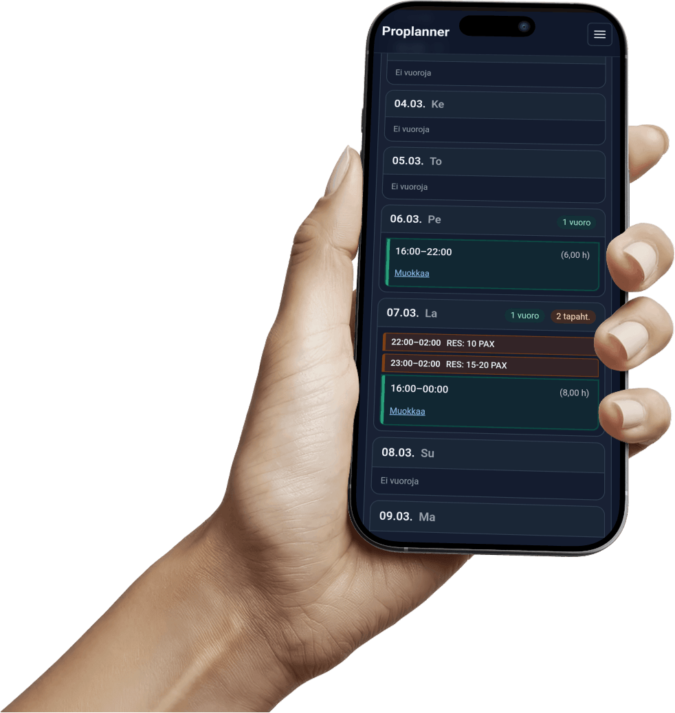Proplanner käyttöliittymä, tumma tila